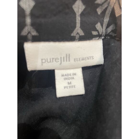 Pure Jill Elements Tiered Cotton Black White V-neck Dress Petite M Boho Prairie - Picture 3 of 7